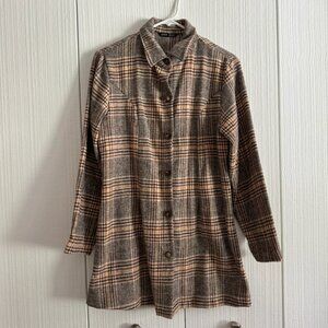 SHEIN Women's Collared Single Breasted Tweed Coat | Size 4 (S) | Brown/Orange